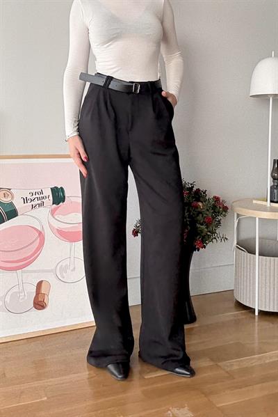 Likralı Krep Örme Kumaş Kemerli Salaş Pantolon