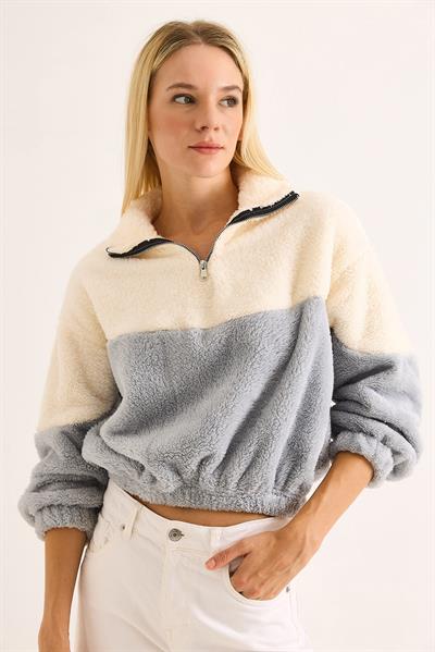 Yumuşak Beli ve Kolu Lastikli Fermuarlı Polar Swet Mavi