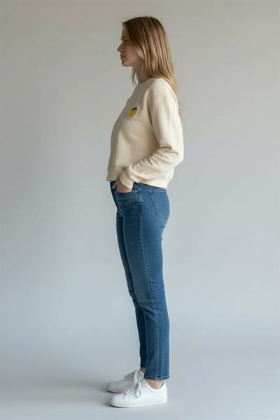 Kadın Uzun Kollu Bisiklet Yaka Krem Sweat