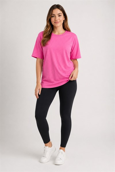 Taş Detaylı Rahat Kalıp Premium Pamuk Tshirt Pembe