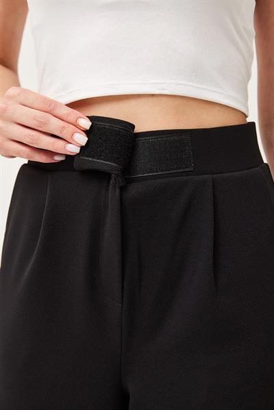 Beli Cırtlı Rahat Palazzo Pantolon Siyah