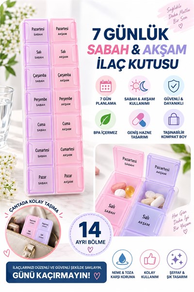 Sabah Akşam 7 günlük 14 Bölmeli İlaç Kutusu