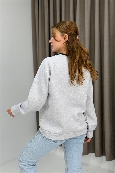 Kadın Yakası Garnili Bol Kesim Sweatshirt GRİ