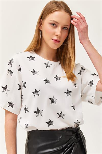 Bisiklet Yaka Oversize Tshirt Beyaz