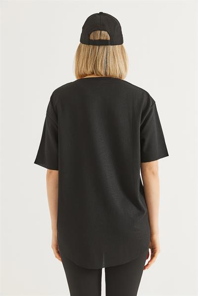 Bisiklet Yaka  Kısa Kol Basic Tshirt Siyah