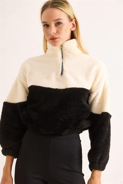 Yumuşak Beli ve Kolu Lastikli Fermuarlı Polar Swet Siyah