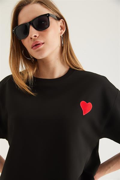 Bisiklet Yaka  Kısa Kol Basic Tshirt Siyah