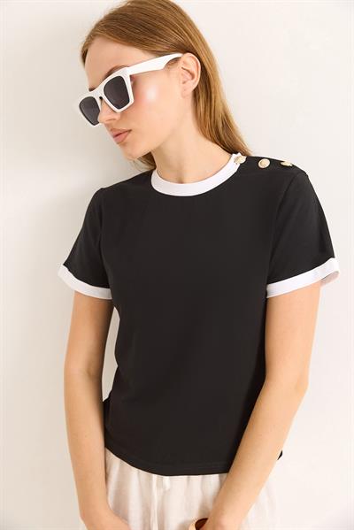 Bisiklet Yaka Kısa Kol Tshirt Siyah