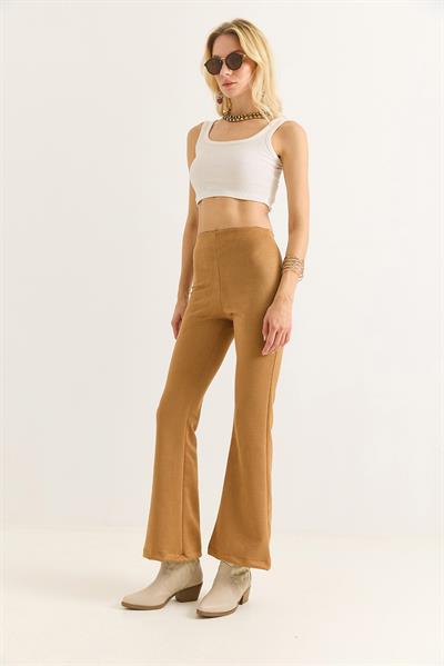 Kadın Süet İspanyol Paça Şık Pantalon Vizon