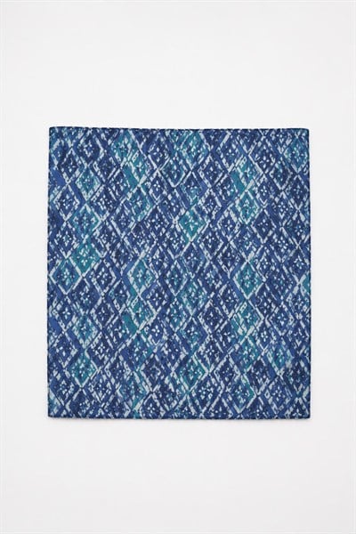 Geometrik Desenli Şifon 45X45 Ölçülü Fular Mavi