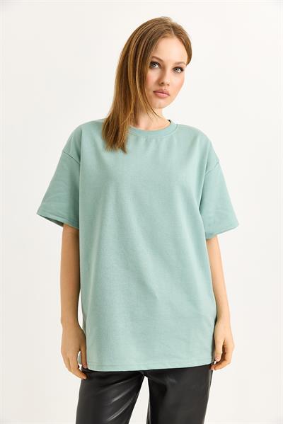 Oversize Yumuşak Dokulu Salaş T-Shirt  Mint Yeşili