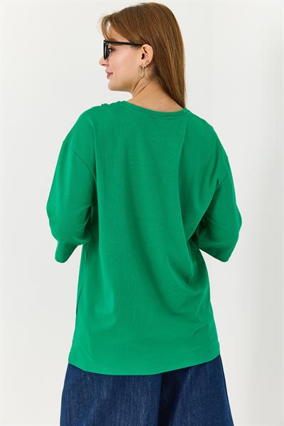 Kadın Yakası Gold Zincirli Bisiklet Yaka Tshirt Yeşil