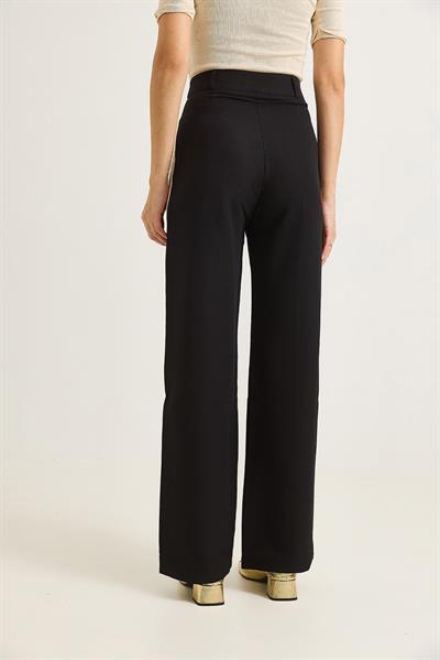 Yanları Şeritlik Bol Paça Kadın Pantolon Siyah