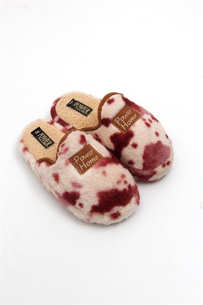Benekli Desen Önü Kapalı Peluş Terlik Bordo