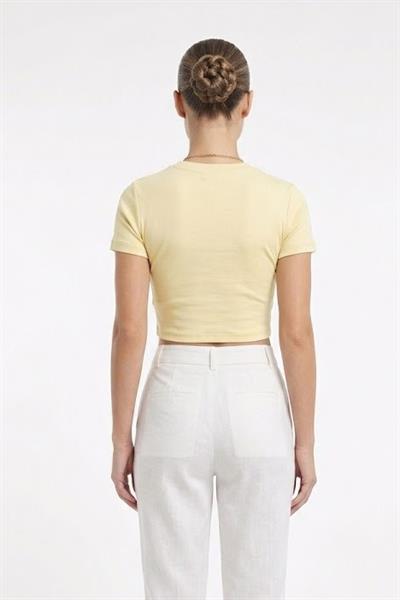 Kadın Bisiklet Yaka Düz Crop Bluz Sarı