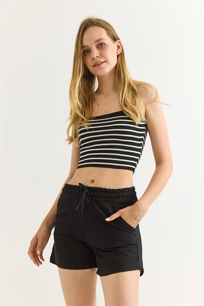 Beli Lastikli Fit Kadın Şort Siyah
