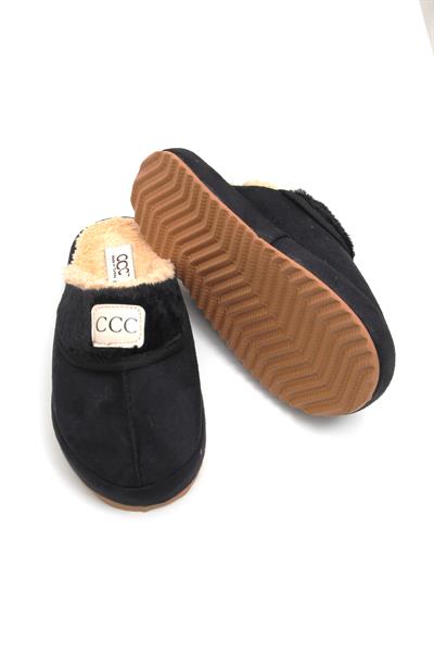 Kadın İçi Yünlü Kışlık Siyah Ev Terliği