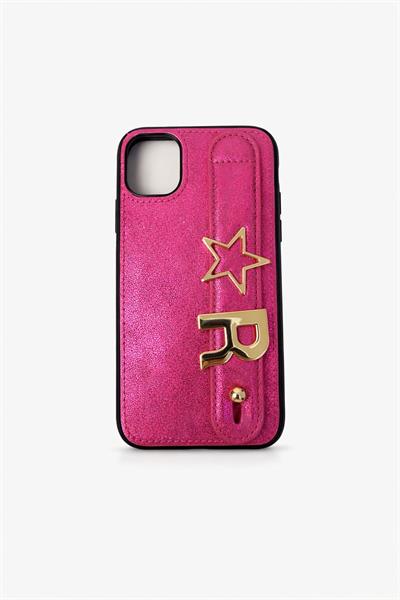 İphone 11 Uyumlu Charmlı ve Harfli Deri Kılıf Pembe