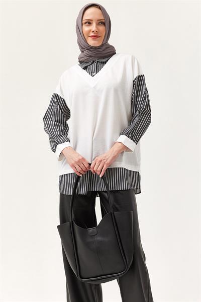 Gömlek Garnili Manşetli Füme