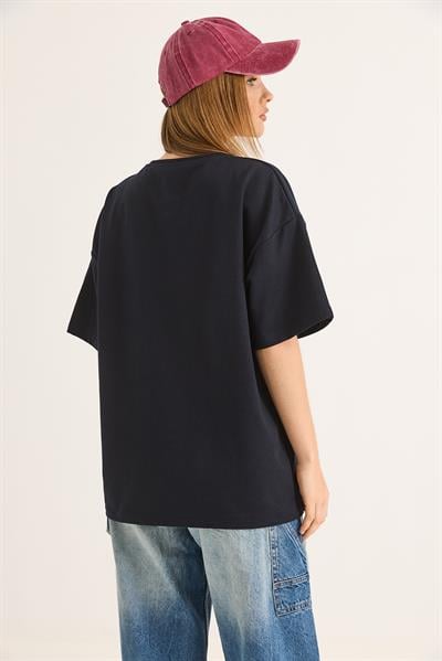 California Baskılı Oversize İki İplik Tshirt Siyah