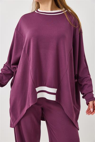 Kadın Beli Lastikli Dökümlü Model Oversize Eşofman Takım Mürdüm