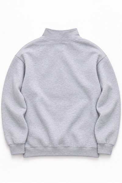 Kadın Dik Yaka Yarım Fermuarlı Baskılı Sweatshirt Gri