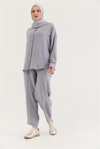 Gömlek Pantolon Bürümcük Kumaş Takım Gri