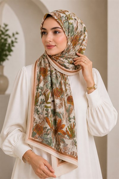 Kadın Soft Çiçekli 180X75 Ölçülü Şal Taba