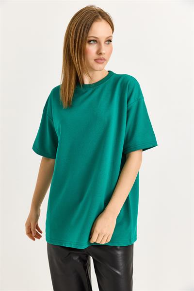 Oversize Yumuşak Dokulu Salaş T-Shirt  Yeşil