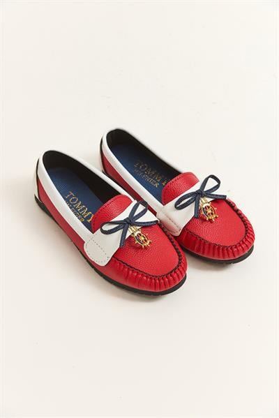 Loafer Model Fiyonk Detaylı Ayakkabı Kırmızı Beyaz