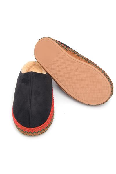 Nakışlı İçi Tüylü Kadın Ev Terliği Siyah