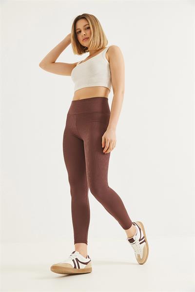 Yüksek Bel Fitilli Toparlayıcı Tayt Kahverengi