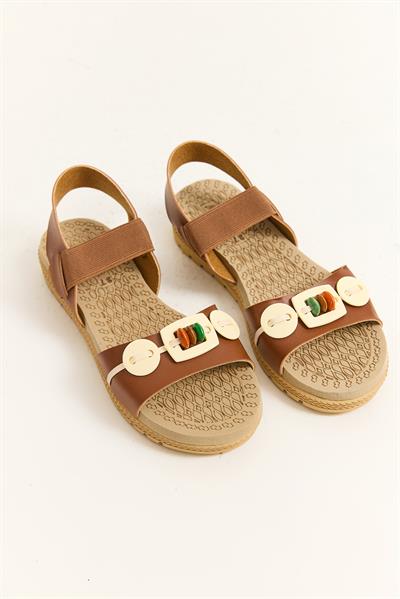 Tek Bantlı Aksesuarlı Sandalet Kahverengi