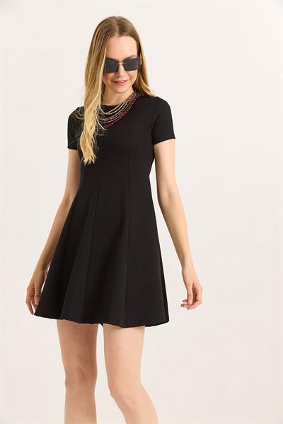 Trend Mini Kloş Elbise Siyah