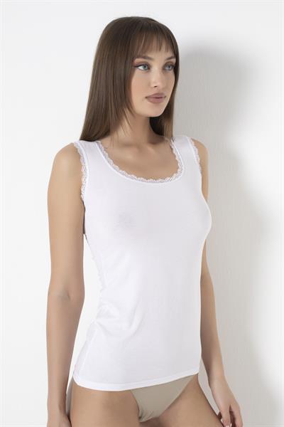 Atlet Geniş Askılı Dantelli Beyaz