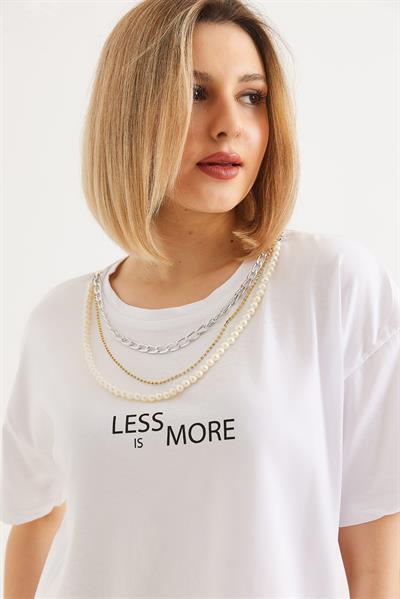Aksesuar Detaylı Kadın Basic Tshirt Beyaz