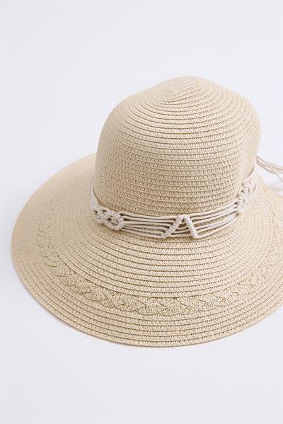 Daire Hasır Kadın Plaj Havuz Bahçe Şapkası Bej