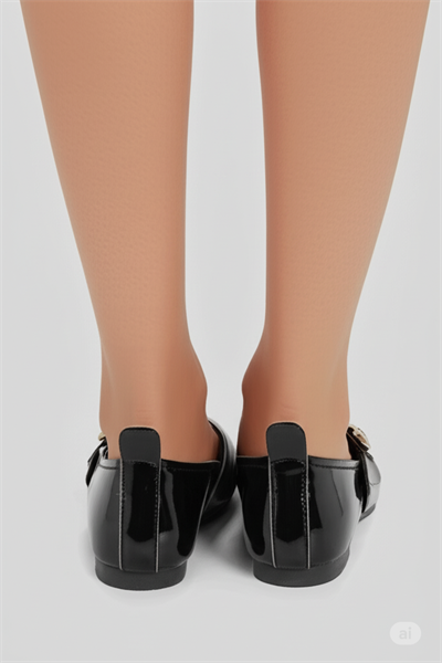 Aksesuar Detaylı Rugan Kadın Babet Siyah