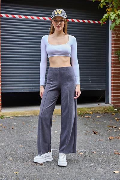 Yüksel Bel Dikiş Detaylı Spor ve Şık Likralı Örme Pantalon GRi