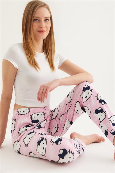  Beli Lastikli Kadın Pijama Altı Pembe