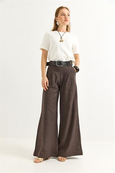 Keten Karışımlı Palazzo Pantolon Kahve