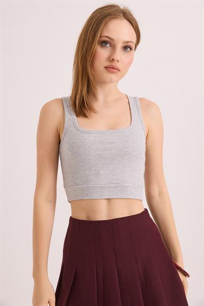 Kare Yaka Örme Kaşkorse Bluz