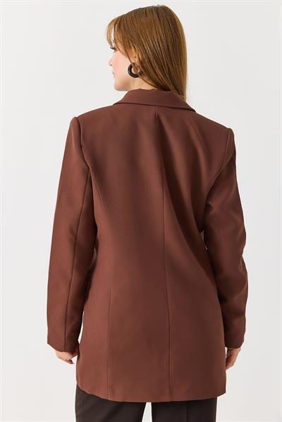Kadın Kruvaze Yaka Çift Düğmeli Blazer Ceket Kahverengi