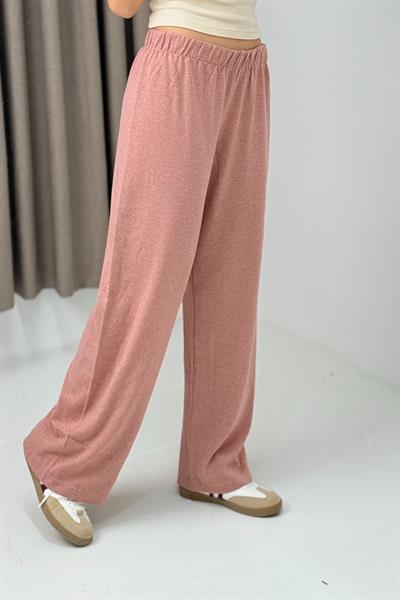 Kadın Triko Pudra Salaş Pantolon  