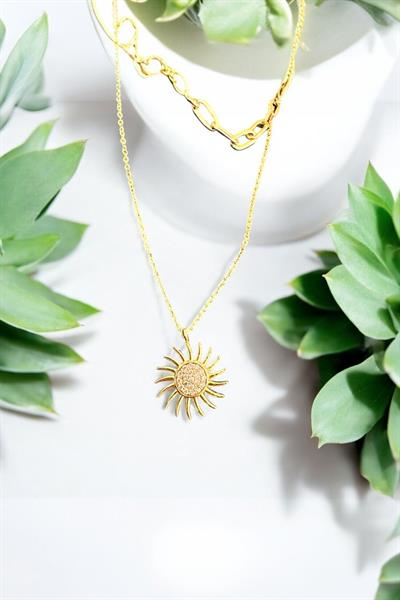 Güneş Altın Kaplama İki Zincirli Kolye Gold