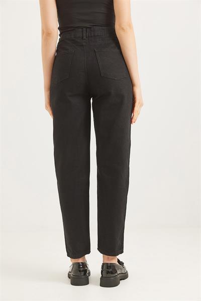 Yüksek Bel Bol Kesim Pantolon Siyah