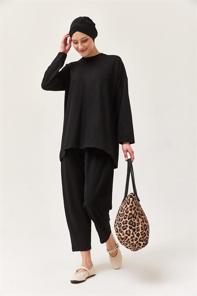 Rahat Kesim Bisiklet Yaka İkili Takım Siyah