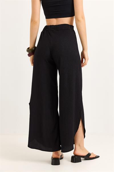 Bağlamalı Bol Paça İspanyol Pantalon Siyah