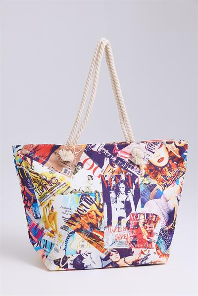 Renkli Desenli Kadın Plaj Çantası Karışık