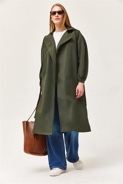 Bel Kuşaklı Oversize Trençkot Haki